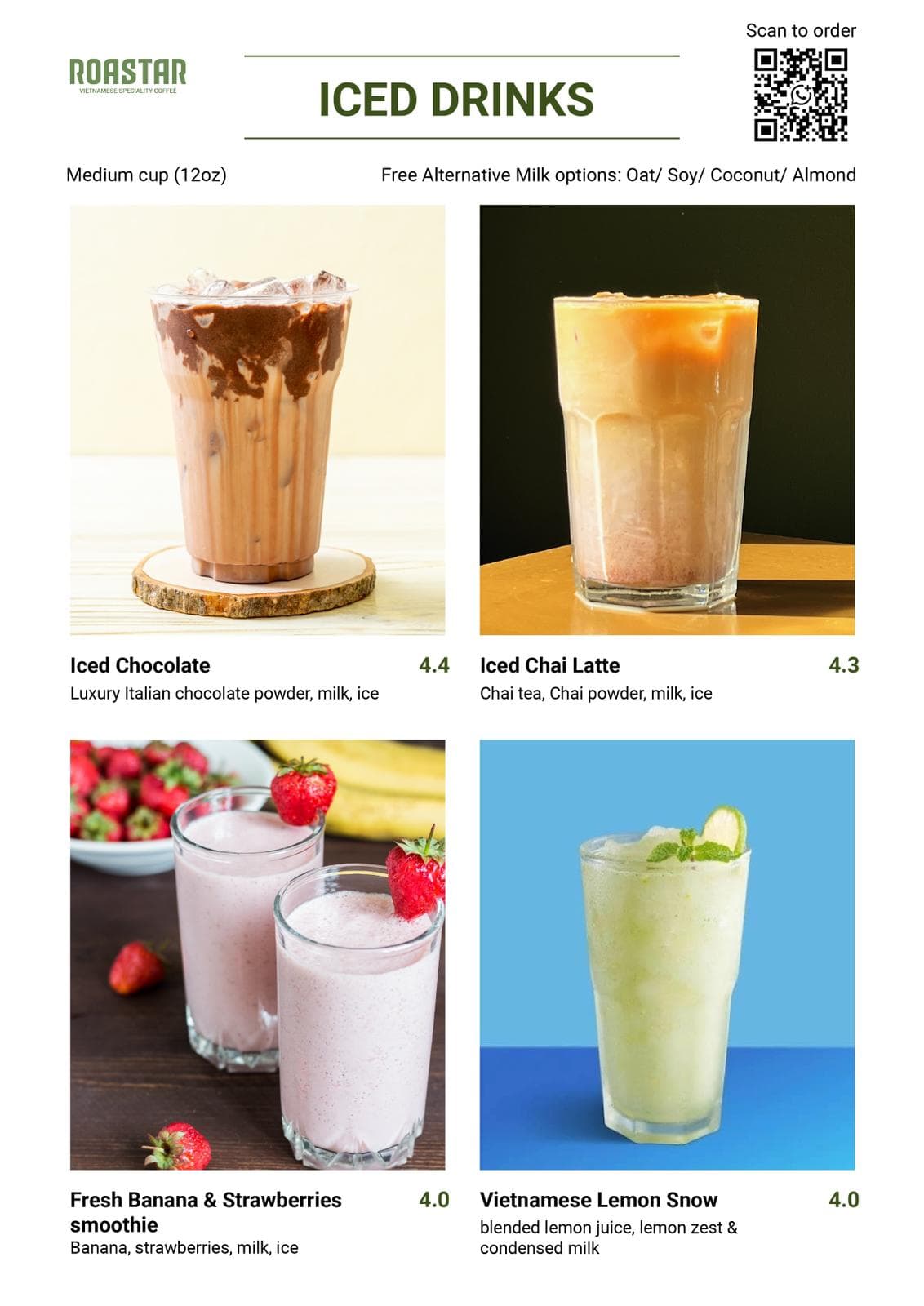 Roastar Fruity Iced Drinks Menu