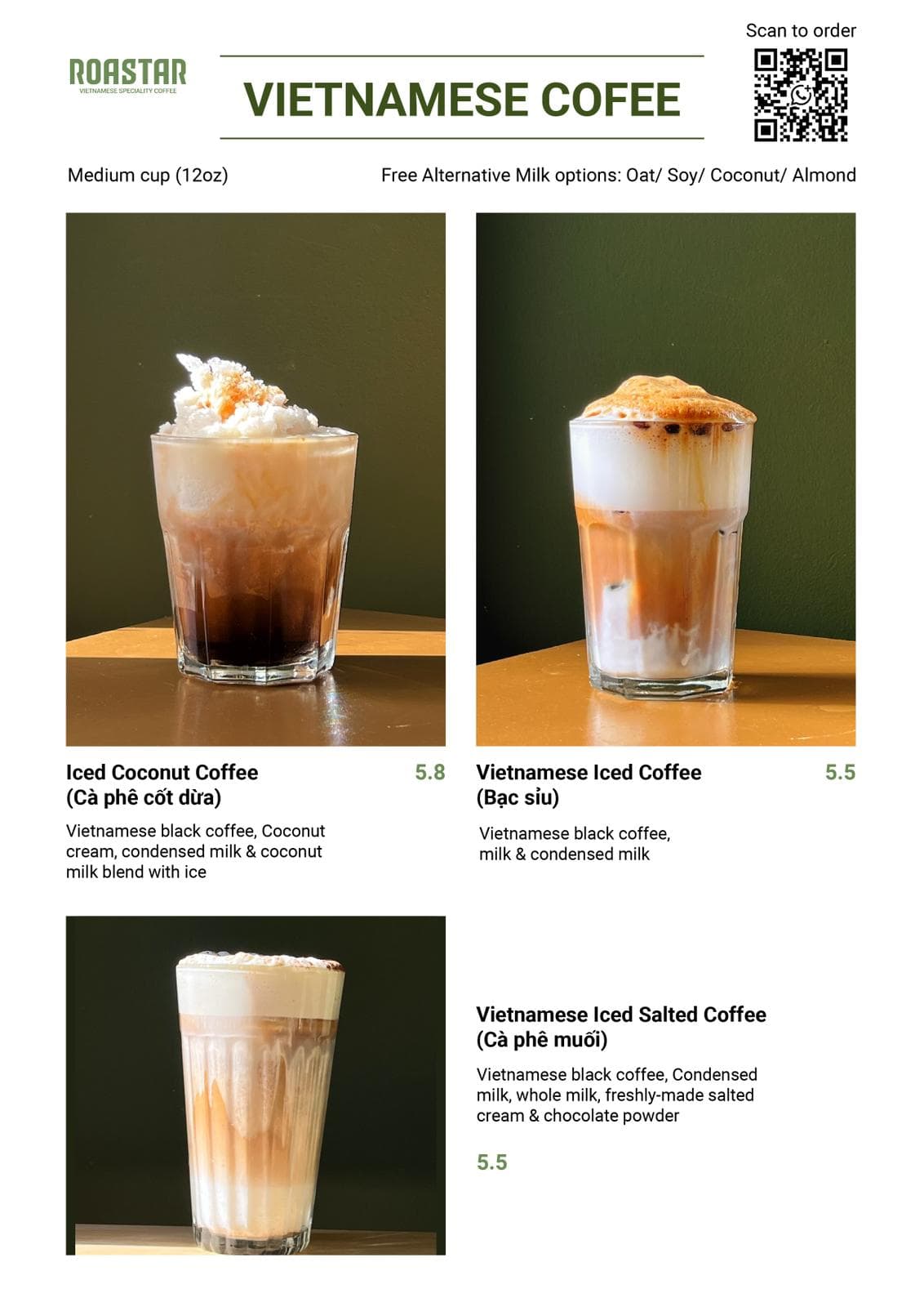 Roastar Iced Drinks Menu
