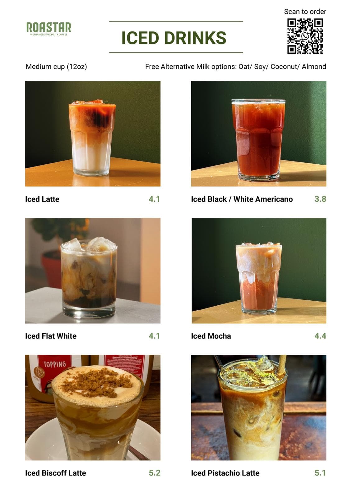 Roastar Iced Drinks Menu